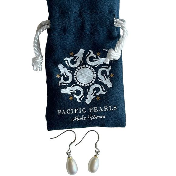 Pacific Pearls Freshwater Pearl Sterling Silver Dangle White Delicate Classic - Picture 1 of 6